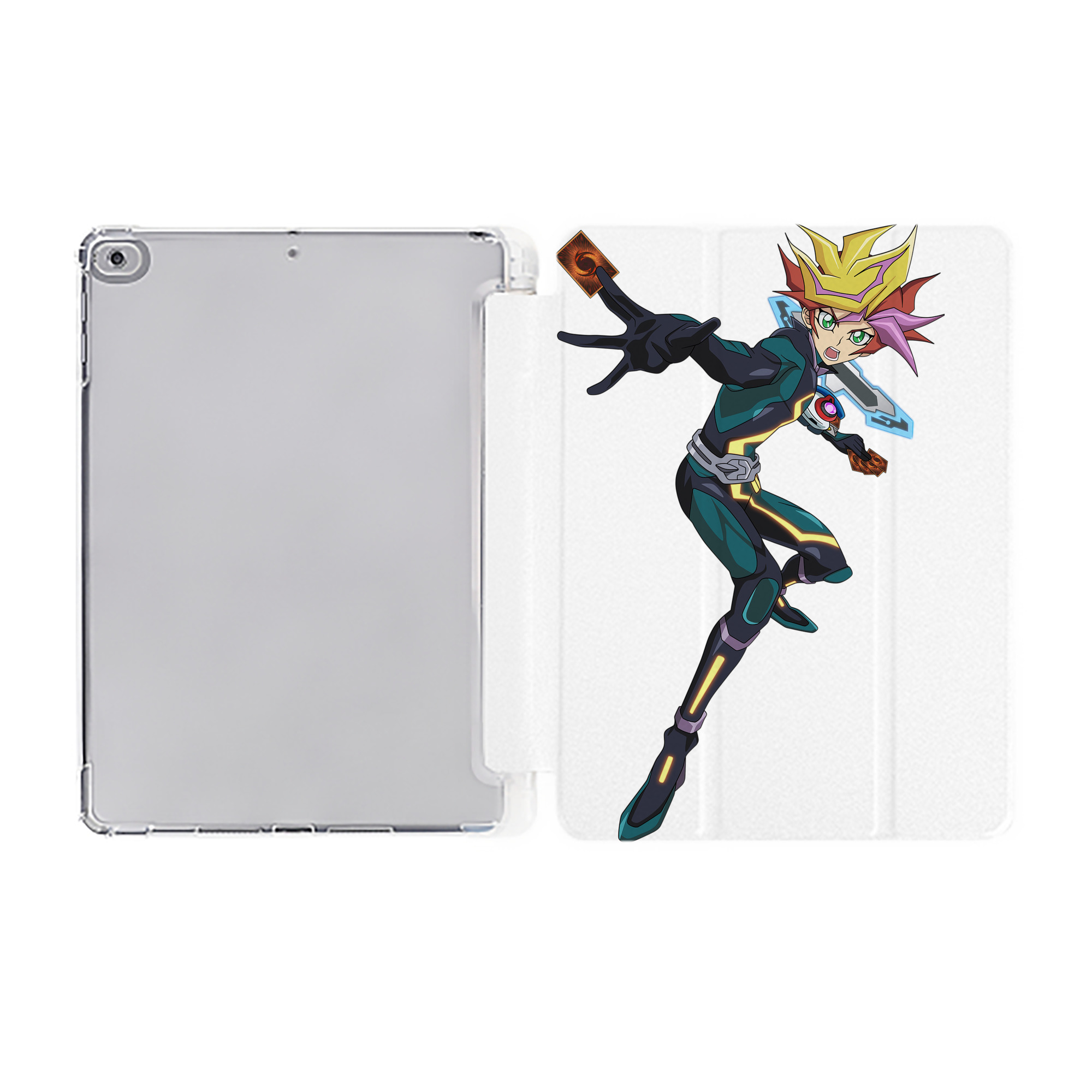 （画像用） 遊☆戯☆王 Yu-Gi-Oh! IPad ケース ペン収納付き 三つ折りスタンド PUレザー×シリコン 対応機種9.5/10.5/10.9インチ